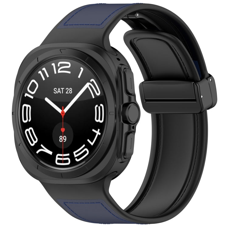 For Samsung Galaxy Watch Ultra 47mm Magnetic Folding Buckle Silicone Leather Watch Band, Black, Gray, Orange, Green, Light Brown, Dark Blue