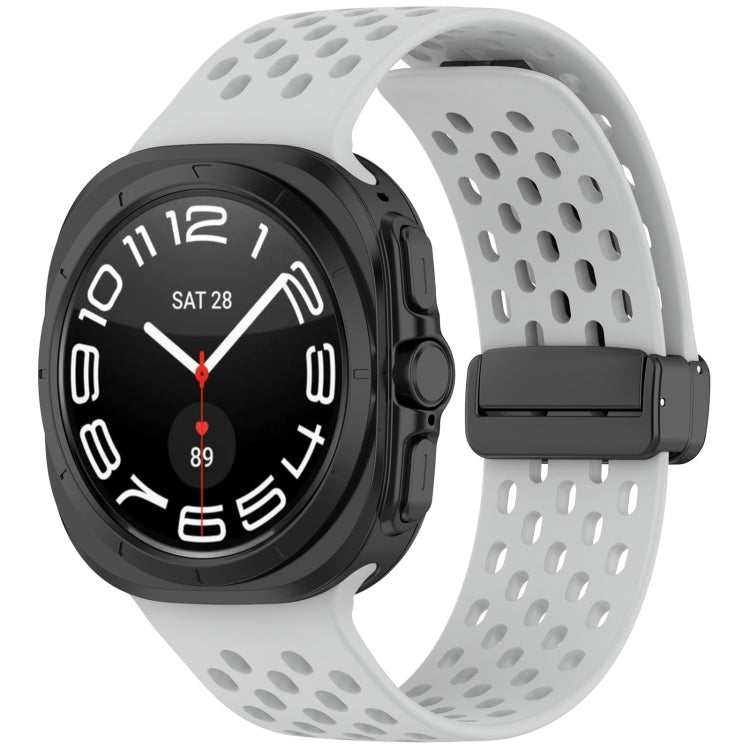 For Galaxy Watch Ultra2 2026 / 2025 / 1 2024 Hole Style Magnetic Folding Buckle Silicone Watch Band, Light Gray, Black, Starlight, Pink, Orange, Dark Blue, Dark Green, White