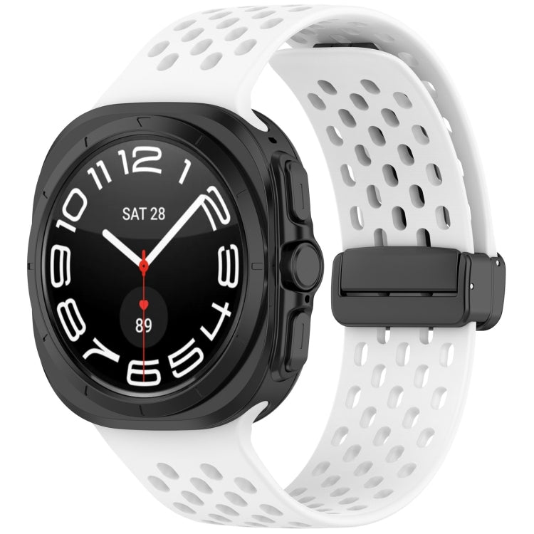 For Galaxy Watch Ultra2 2026 / 2025 / 1 2024 Hole Style Magnetic Folding Buckle Silicone Watch Band, Light Gray, Black, Starlight, Pink, Orange, Dark Blue, Dark Green, White