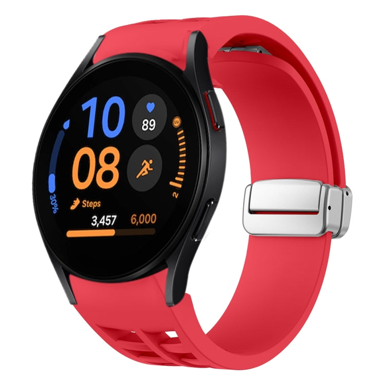リチャード マグネティック折りたたみシルバーバックルシリコン製時計バンド、Samsung Galaxy Watch FE 40mm用、Samsung Galaxy Watch 5 Pro ゴルフエディション用、Samsung Galaxy Watch 5 ゴルフエディション用