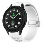 リチャード マグネティック折りたたみシルバーバックルシリコン製時計バンド、Samsung Galaxy Watch FE 40mm用、Samsung Galaxy Watch 5 Pro ゴルフエディション用、Samsung Galaxy Watch 5 ゴルフエディション用