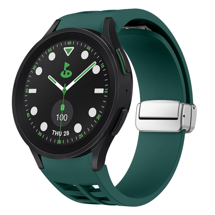 リチャード マグネティック折りたたみシルバーバックルシリコン製時計バンド、Samsung Galaxy Watch FE 40mm用、Samsung Galaxy Watch 5 Pro ゴルフエディション用、Samsung Galaxy Watch 5 ゴルフエディション用