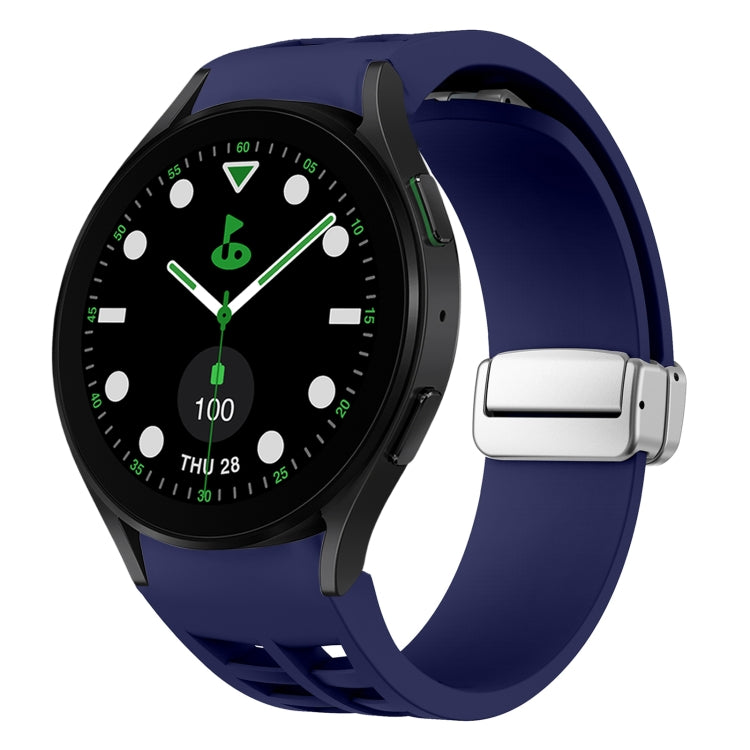 リチャード マグネティック折りたたみシルバーバックルシリコン製時計バンド、Samsung Galaxy Watch FE 40mm用、Samsung Galaxy Watch 5 Pro ゴルフエディション用、Samsung Galaxy Watch 5 ゴルフエディション用