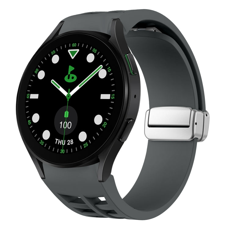 リチャード マグネティック折りたたみシルバーバックルシリコン製時計バンド、Samsung Galaxy Watch FE 40mm用、Samsung Galaxy Watch 5 Pro ゴルフエディション用、Samsung Galaxy Watch 5 ゴルフエディション用