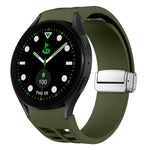 リチャード マグネティック折りたたみシルバーバックルシリコン製時計バンド、Samsung Galaxy Watch FE 40mm用、Samsung Galaxy Watch 5 Pro ゴルフエディション用、Samsung Galaxy Watch 5 ゴルフエディション用