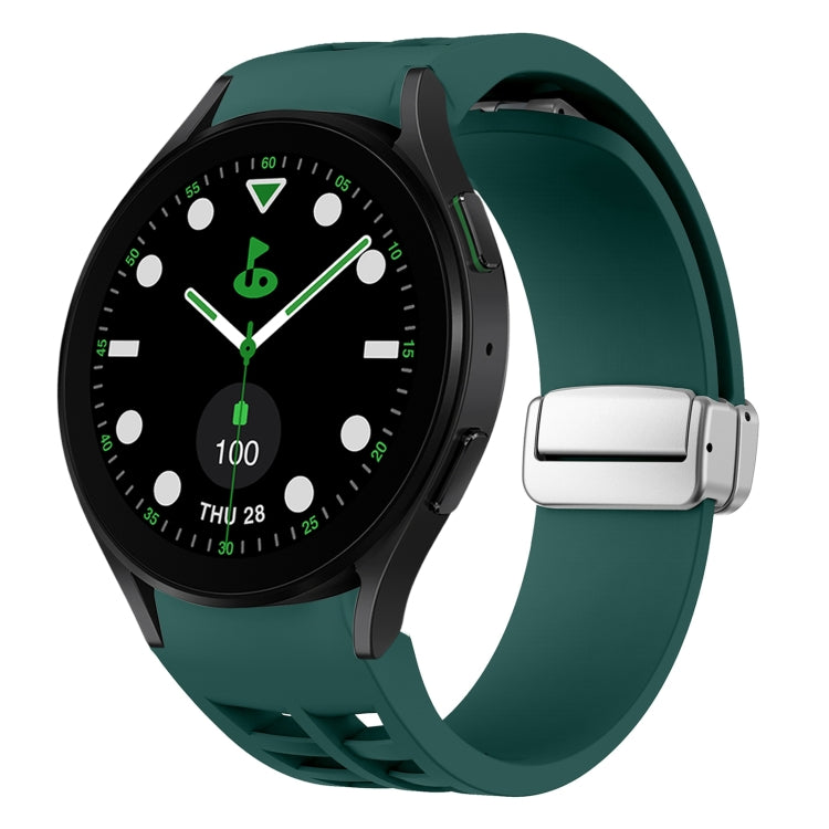 リチャード マグネティック折りたたみシルバーバックルシリコン製時計バンド、Samsung Galaxy Watch FE 40mm用、Samsung Galaxy Watch 5 Pro ゴルフエディション用、Samsung Galaxy Watch 5 ゴルフエディション用