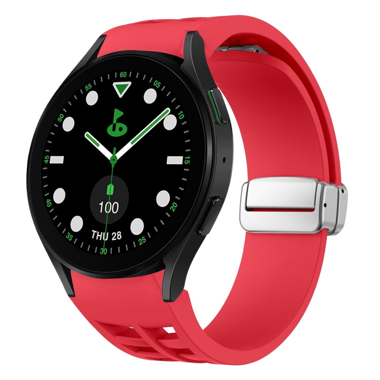 リチャード マグネティック折りたたみシルバーバックルシリコン製時計バンド、Samsung Galaxy Watch FE 40mm用、Samsung Galaxy Watch 5 Pro ゴルフエディション用、Samsung Galaxy Watch 5 ゴルフエディション用