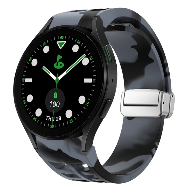 リチャード マグネティック折りたたみシルバーバックルシリコン製時計バンド、Samsung Galaxy Watch FE 40mm用、Samsung Galaxy Watch 5 Pro ゴルフエディション用、Samsung Galaxy Watch 5 ゴルフエディション用
