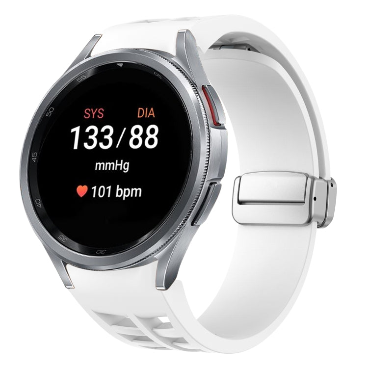 リチャード マグネティック折りたたみシルバーバックルシリコン製時計バンド、Samsung Galaxy Watch 5 Pro 45mm用、Samsung Galaxy Watch 7 40 / 44mm用、Samsung Galaxy Watch 6 Classic 43 / 47mm用