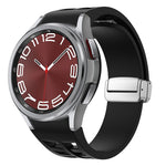 リチャード マグネティック折りたたみシルバーバックルシリコン製時計バンド、Samsung Galaxy Watch 5 Pro 45mm用、Samsung Galaxy Watch 7 40 / 44mm用、Samsung Galaxy Watch 6 Classic 43 / 47mm用