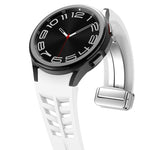 リチャード マグネティック折りたたみシルバーバックルシリコン製時計バンド、Samsung Galaxy Watch 6 40 / 44mm用、Samsung Galaxy Watch 5 40 / 44mm用、Samsung Galaxy Watch 4 40 / 44mm用