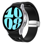 リチャード マグネティック折りたたみシルバーバックルシリコン製時計バンド、Samsung Galaxy Watch 6 40 / 44mm用、Samsung Galaxy Watch 5 40 / 44mm用、Samsung Galaxy Watch 4 40 / 44mm用