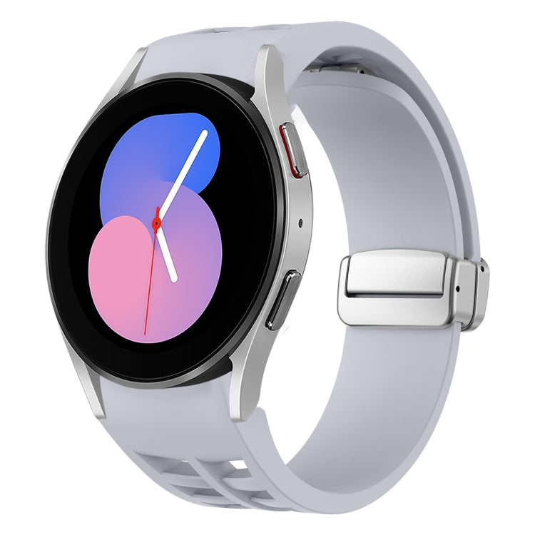 リチャード マグネティック折りたたみシルバーバックルシリコン製時計バンド、Samsung Galaxy Watch 6 40 / 44mm用、Samsung Galaxy Watch 5 40 / 44mm用、Samsung Galaxy Watch 4 40 / 44mm用