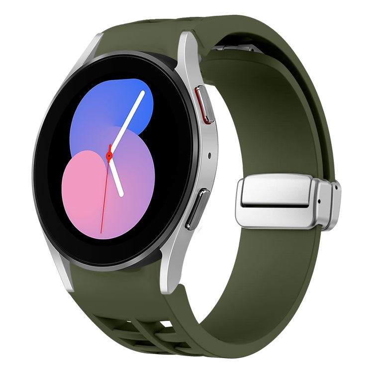 リチャード マグネティック折りたたみシルバーバックルシリコン製時計バンド、Samsung Galaxy Watch 6 40 / 44mm用、Samsung Galaxy Watch 5 40 / 44mm用、Samsung Galaxy Watch 4 40 / 44mm用