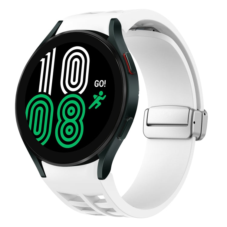 リチャード マグネティック折りたたみシルバーバックルシリコン製時計バンド、Samsung Galaxy Watch 6 40 / 44mm用、Samsung Galaxy Watch 5 40 / 44mm用、Samsung Galaxy Watch 4 40 / 44mm用
