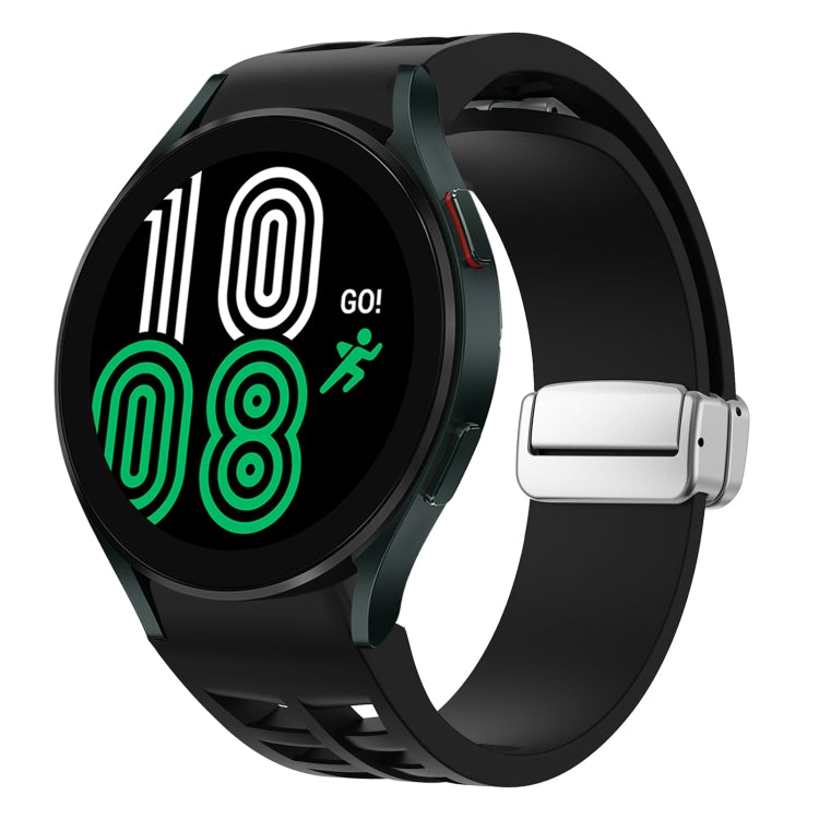 リチャード マグネティック折りたたみシルバーバックルシリコン製時計バンド、Samsung Galaxy Watch 6 40 / 44mm用、Samsung Galaxy Watch 5 40 / 44mm用、Samsung Galaxy Watch 4 40 / 44mm用