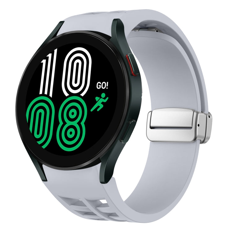 リチャード マグネティック折りたたみシルバーバックルシリコン製時計バンド、Samsung Galaxy Watch 6 40 / 44mm用、Samsung Galaxy Watch 5 40 / 44mm用、Samsung Galaxy Watch 4 40 / 44mm用