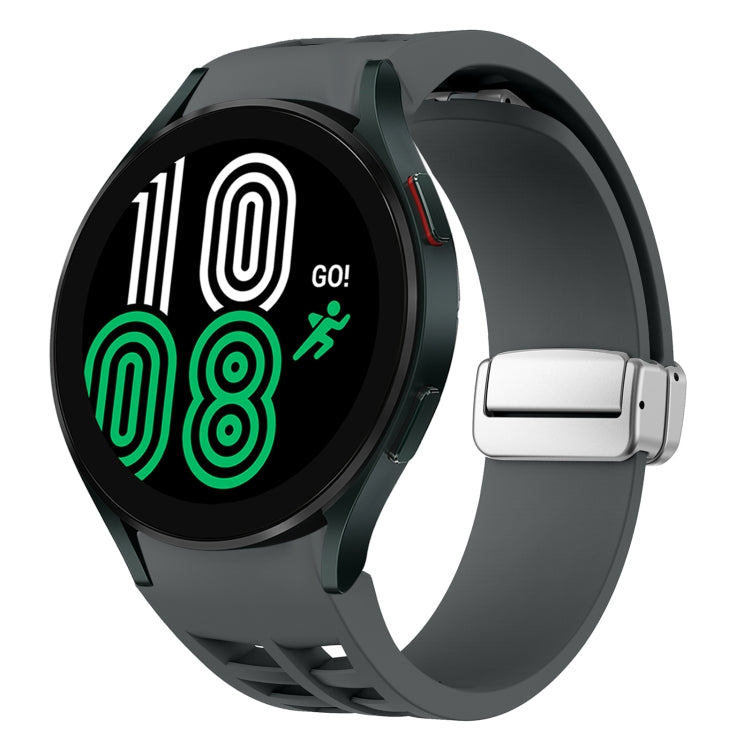 リチャード マグネティック折りたたみシルバーバックルシリコン製時計バンド、Samsung Galaxy Watch 6 40 / 44mm用、Samsung Galaxy Watch 5 40 / 44mm用、Samsung Galaxy Watch 4 40 / 44mm用