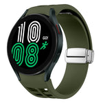 リチャード マグネティック折りたたみシルバーバックルシリコン製時計バンド、Samsung Galaxy Watch 6 40 / 44mm用、Samsung Galaxy Watch 5 40 / 44mm用、Samsung Galaxy Watch 4 40 / 44mm用