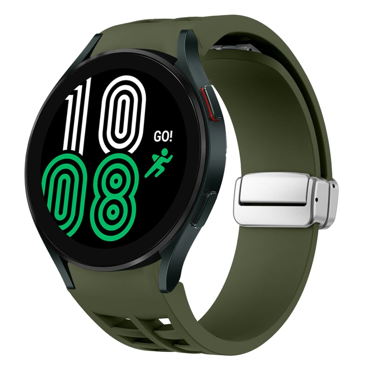 リチャード マグネティック折りたたみシルバーバックルシリコン製時計バンド、Samsung Galaxy Watch 6 40 / 44mm用、Samsung Galaxy Watch 5 40 / 44mm用、Samsung Galaxy Watch 4 40 / 44mm用
