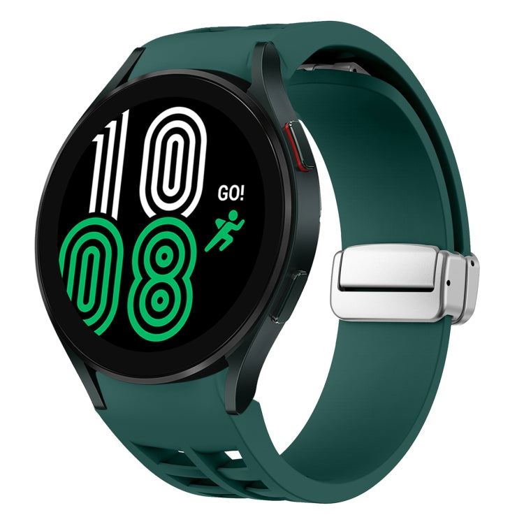 リチャード マグネティック折りたたみシルバーバックルシリコン製時計バンド、Samsung Galaxy Watch 6 40 / 44mm用、Samsung Galaxy Watch 5 40 / 44mm用、Samsung Galaxy Watch 4 40 / 44mm用