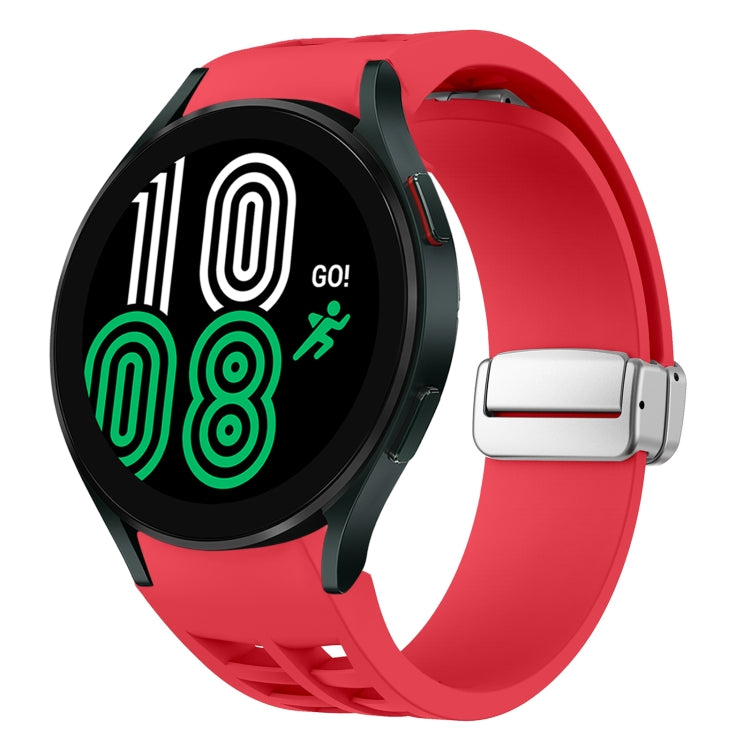 リチャード マグネティック折りたたみシルバーバックルシリコン製時計バンド、Samsung Galaxy Watch 6 40 / 44mm用、Samsung Galaxy Watch 5 40 / 44mm用、Samsung Galaxy Watch 4 40 / 44mm用
