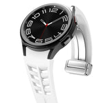Richard Magnetic Folding Silver Buckle Silicone Watch Band, For Samsung Galaxy Watch 4 Classic 42 / 46mm
