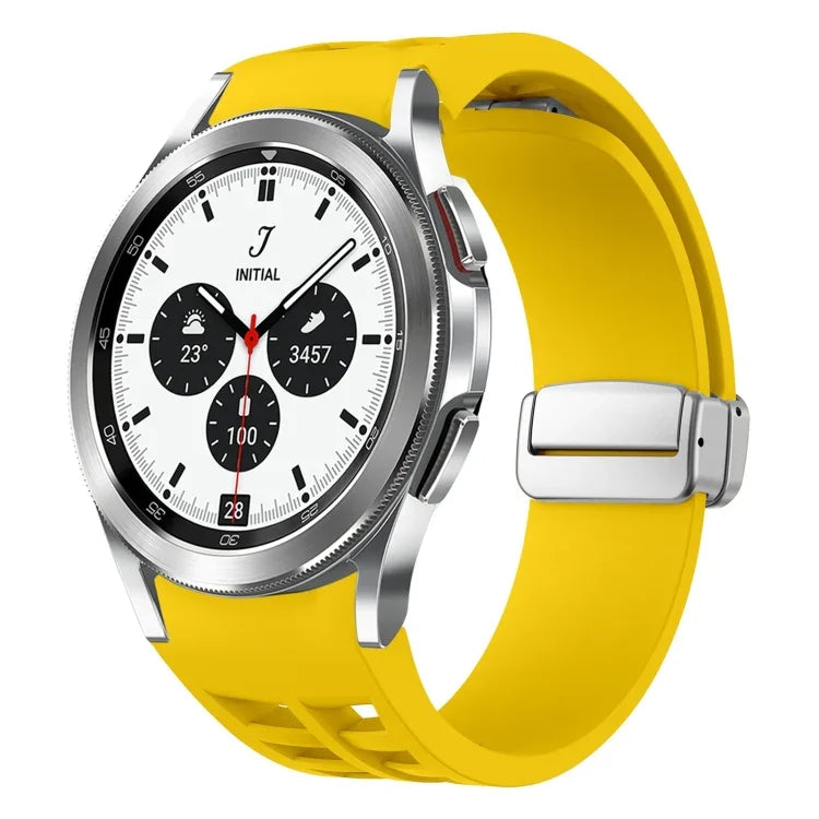 Richard Magnetic Folding Silver Buckle Silicone Watch Band, For Samsung Galaxy Watch 4 Classic 42 / 46mm