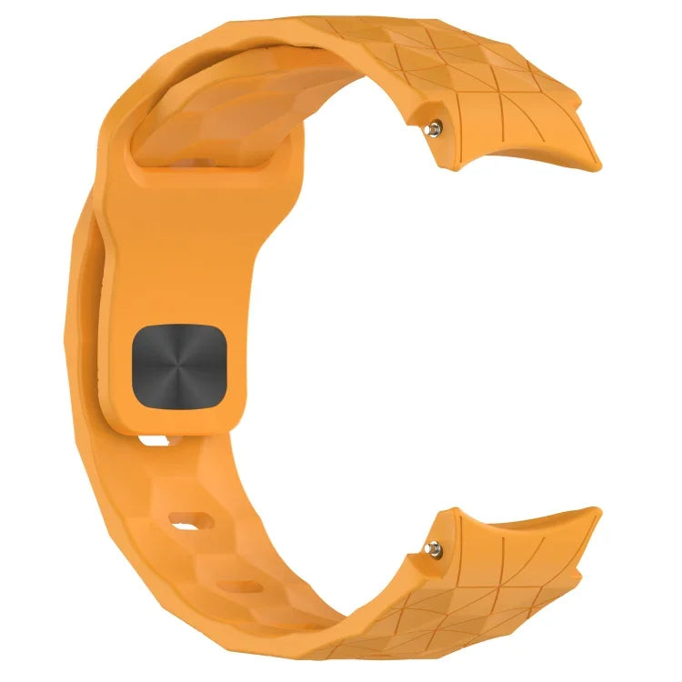 Football texture silicone watch band in vibrant orange color for Samsung Galaxy Watch 4 series.