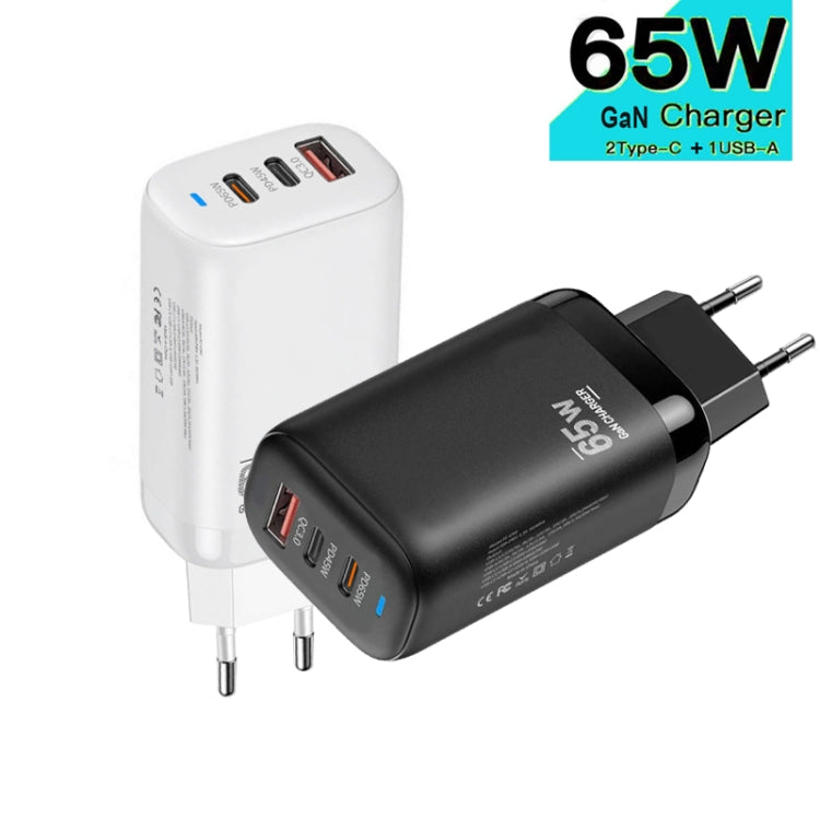 TE-65W GaN PD65W デュアル USB-C+USB-A ノートパソコン / タブレットアダプター、EUプラグ、EUプラグ