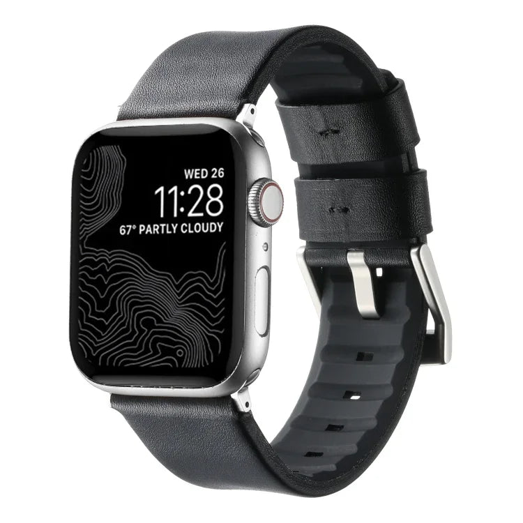 本革ハイブリッドシリコンウォッチバンド、Apple Watch Series 10 46mm用、Apple Watch Series 10 42mm用、Apple Watch SE 2023 44mm用、Apple Watch SE 2023 40mm用、Apple Watch Ultra 2 49mm用、Apple Watch Series 9 45mm用