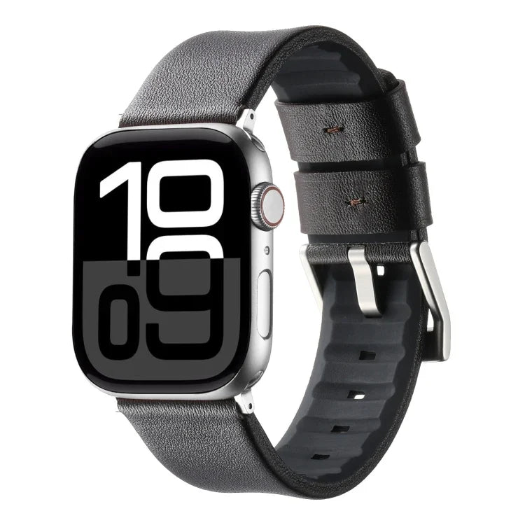 本革ハイブリッドシリコンウォッチバンド、Apple Watch Series 10 46mm用、Apple Watch Series 10 42mm用、Apple Watch SE 2023 44mm用、Apple Watch SE 2023 40mm用、Apple Watch Ultra 2 49mm用、Apple Watch Series 9 45mm用