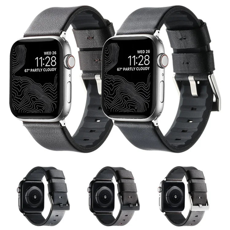本革ハイブリッドシリコンウォッチバンド、Apple Watch Series 10 46mm用、Apple Watch Series 10 42mm用、Apple Watch SE 2023 44mm用、Apple Watch SE 2023 40mm用、Apple Watch Ultra 2 49mm用、Apple Watch Series 9 45mm用