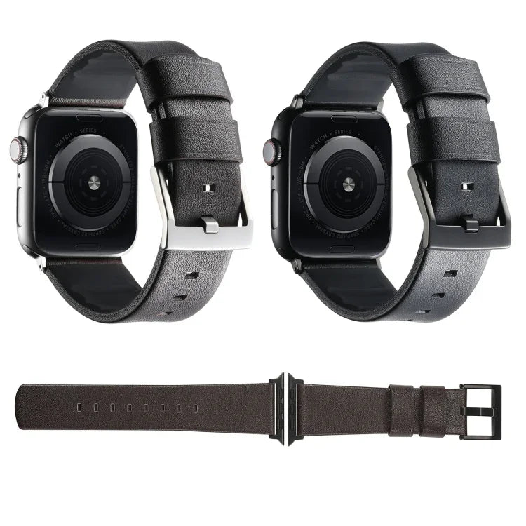 本革ハイブリッドシリコンウォッチバンド、Apple Watch Series 10 46mm用、Apple Watch Series 10 42mm用、Apple Watch SE 2023 44mm用、Apple Watch SE 2023 40mm用、Apple Watch Ultra 2 49mm用、Apple Watch Series 9 45mm用