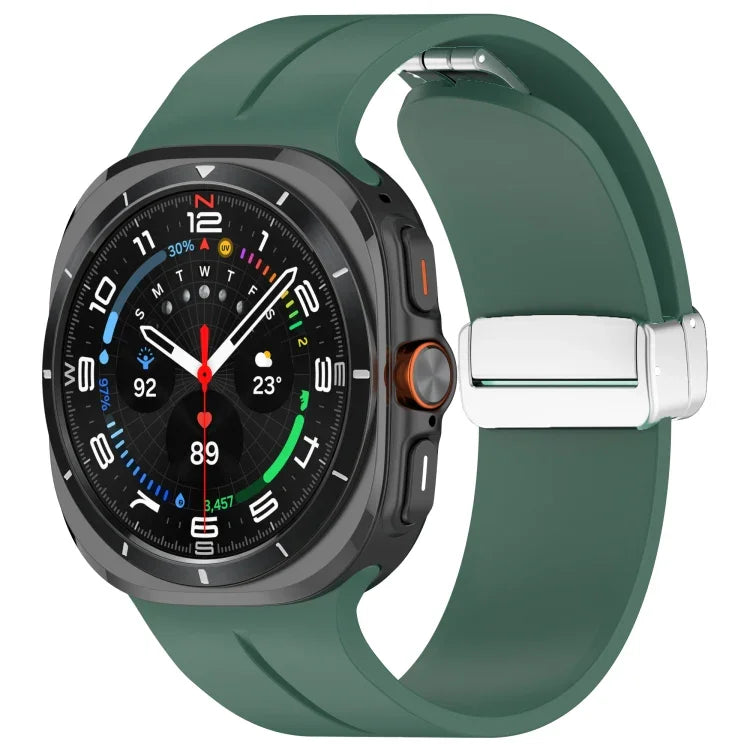 Samsung Galaxy Watch Ultra 47mm / Ultra 2025 用 グルーブマグネティック折りたたみシルバーバックルシリコンウォッチバンド