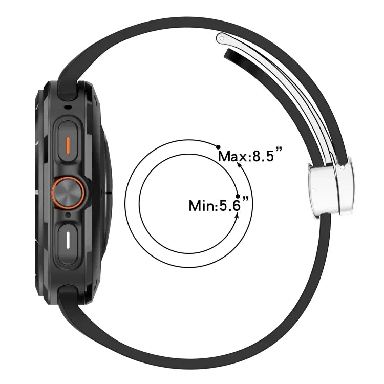 Samsung Galaxy Watch Ultra 47mm / Ultra 2025 用 グルーブマグネティック折りたたみシルバーバックルシリコンウォッチバンド