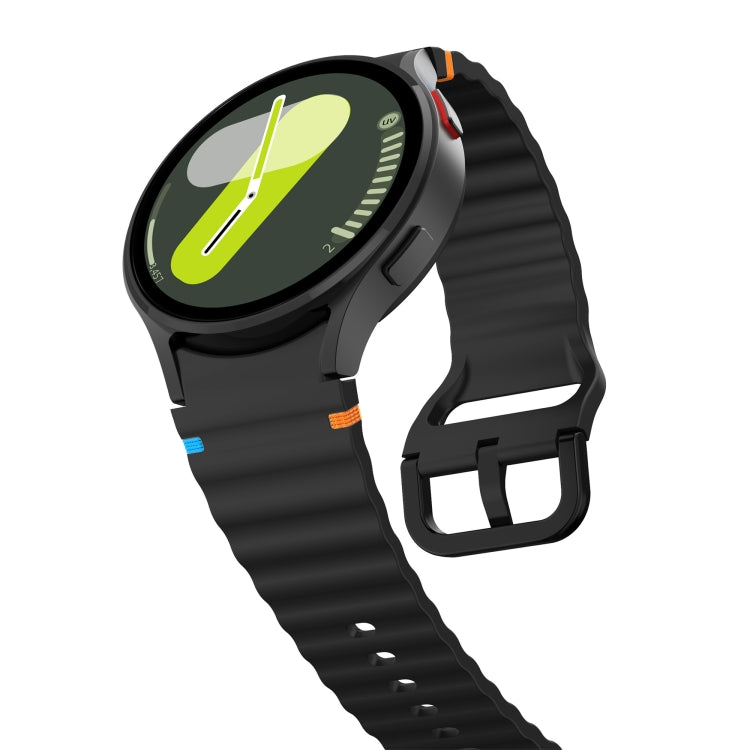 ウェーブパターンステッチ入りシリコン製時計バンド、Samsung Galaxy Watch 7 40 / 44mm用、Samsung Galaxy Watch 6 Classic用、Samsung Galaxy Watch 6 40 / 44mm用、Samsung Galaxy Watch 5 40 / 44mm用