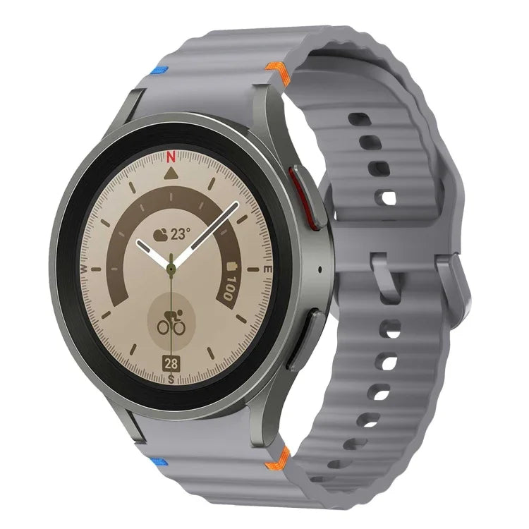 波模様ステッチ入りシリコンウォッチバンド Samsung Galaxy Watch 5 Pro用、Samsung Galaxy Watch 4 40 / 44mm用、Samsung Galaxy Watch 4 Classic 42 / 46mm用、Samsung Galaxy Watch3 41mm用