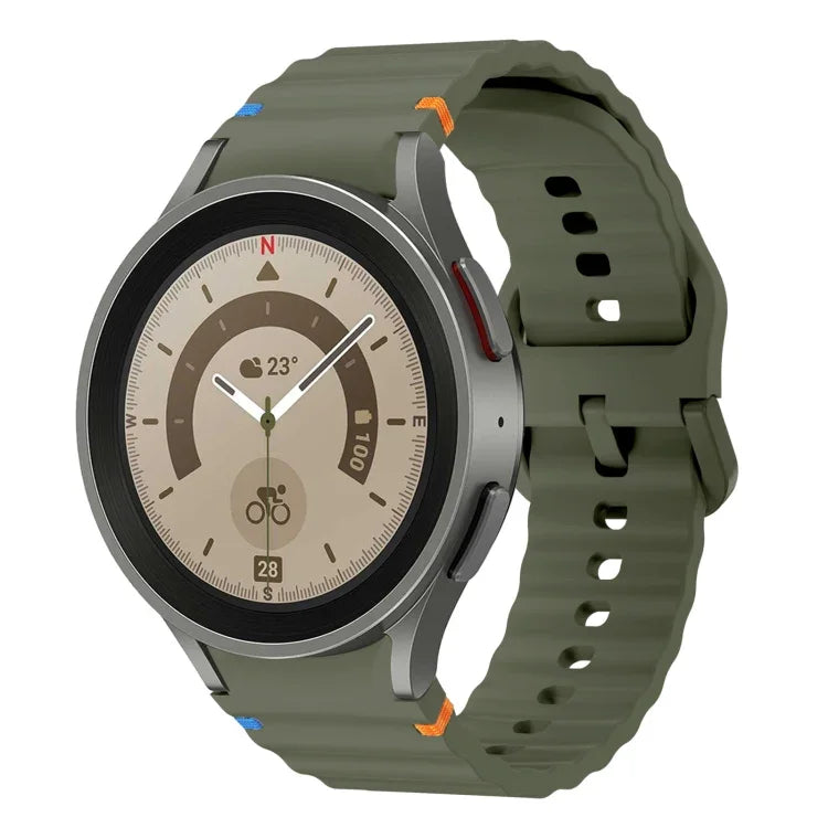 波模様ステッチ入りシリコンウォッチバンド Samsung Galaxy Watch 5 Pro用、Samsung Galaxy Watch 4 40 / 44mm用、Samsung Galaxy Watch 4 Classic 42 / 46mm用、Samsung Galaxy Watch3 41mm用