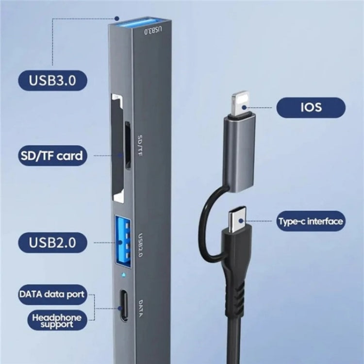 ADS-805 8ピン + Type-CからUSB-Cデータ + USB 2.0 / 3.0 + SD / TFカードリーダーハブ拡張コンバーター, ADS-805