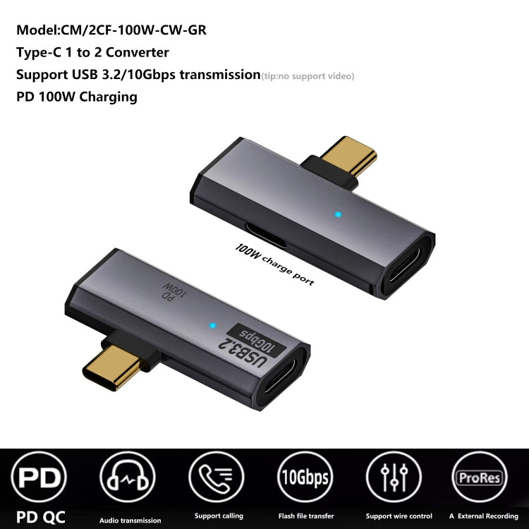 USB-C / Type-C オスからデュアル Type-C メス USB3.2/10Gbps OTG コンバーター PD100W 充電アダプター、デュアル Type-C