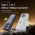 USB-C / Type-C オスからデュアル Type-C メス USB3.2/10Gbps OTG コンバーター PD100W 充電アダプター、デュアル Type-C