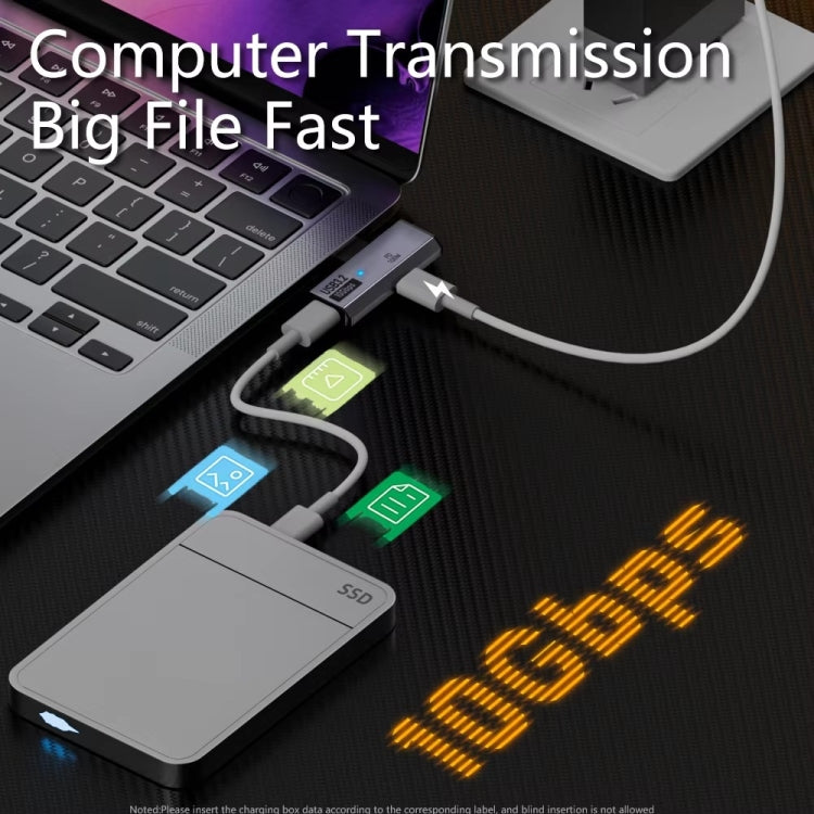 USB-C / Type-C オスからデュアル Type-C メス USB3.2/10Gbps OTG コンバーター PD100W 充電アダプター、デュアル Type-C