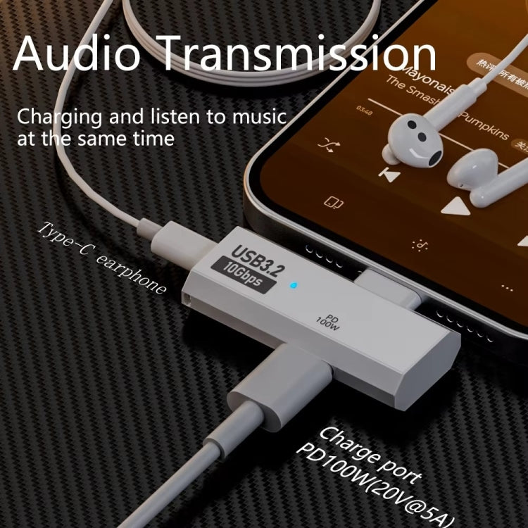 USB-C / Type-C オスからデュアル Type-C メス USB3.2/10Gbps OTG コンバーター PD100W 充電アダプター、デュアル Type-C
