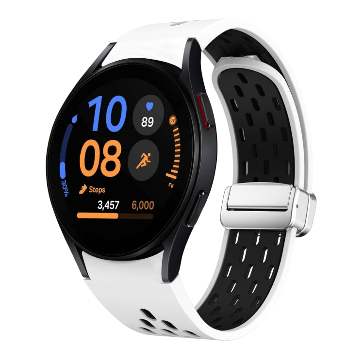 Two Color Magnetic Folding Silver Buckle Silicone Watch Band, For Samsung Galaxy Watch FE 40mm, For Samsung Galaxy Watch 7 40 / 44mm, For Samsung Galaxy Watch 5 40 / 44mm, For Samsung Galaxy Watch 5 Pro 45mm