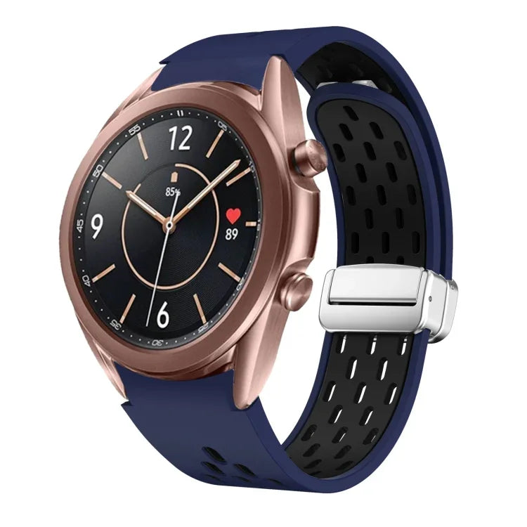 Two Color Magnetic Folding Silver Buckle Silicone Watch Band, For Samsung Galaxy Watch 3 41mm, For Samsung Galaxy Watch Active, For Samsung Galaxy Watch 42mm, For Samsung Gear S2 Classic