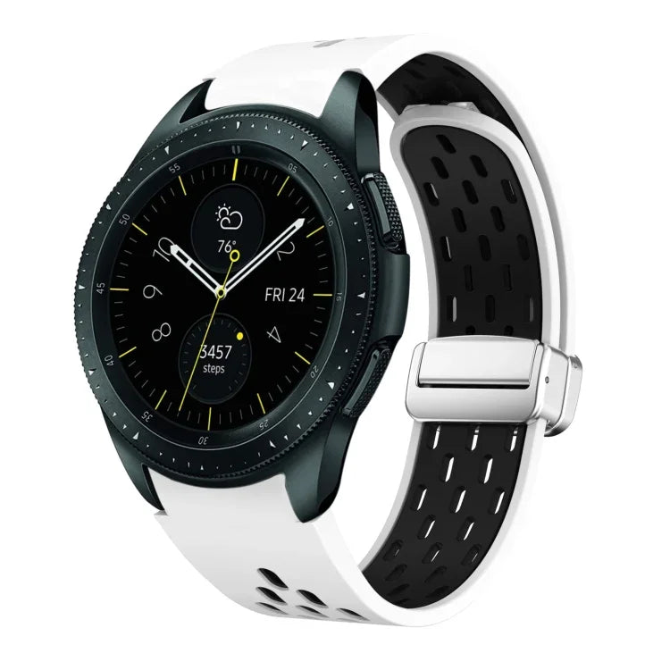 Two Color Magnetic Folding Silver Buckle Silicone Watch Band, For Samsung Galaxy Watch 3 41mm, For Samsung Galaxy Watch Active, For Samsung Galaxy Watch 42mm, For Samsung Gear S2 Classic