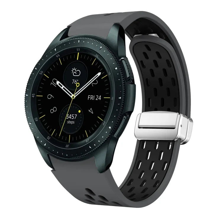 Two Color Magnetic Folding Silver Buckle Silicone Watch Band, For Samsung Galaxy Watch 3 41mm, For Samsung Galaxy Watch Active, For Samsung Galaxy Watch 42mm, For Samsung Gear S2 Classic