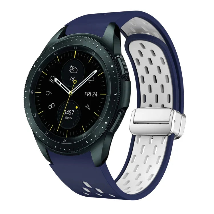 Two Color Magnetic Folding Silver Buckle Silicone Watch Band, For Samsung Galaxy Watch 3 41mm, For Samsung Galaxy Watch Active, For Samsung Galaxy Watch 42mm, For Samsung Gear S2 Classic