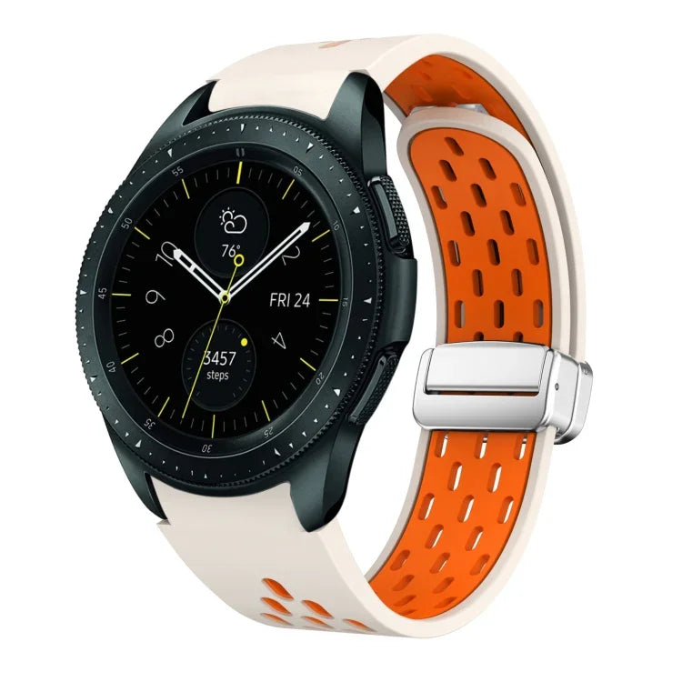Two Color Magnetic Folding Silver Buckle Silicone Watch Band, For Samsung Galaxy Watch 3 41mm, For Samsung Galaxy Watch Active, For Samsung Galaxy Watch 42mm, For Samsung Gear S2 Classic
